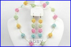 Solid 14k Yellow Gold Genuine dyed Pearl Multi Color Jewelry Set