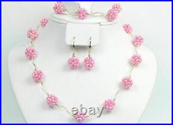 Solid 14k Yellow Gold Genuine dyed Pink Pearl Jewelry Set