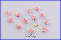 Solid 14k Yellow Gold Genuine dyed Pink Pearl Jewelry Set