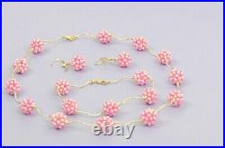 Solid 14k Yellow Gold Genuine dyed Pink Pearl Jewelry Set