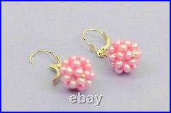 Solid 14k Yellow Gold Genuine dyed Pink Pearl Jewelry Set