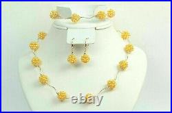 Solid 14k Yellow Gold Genuine dyed Yellow Pearl Jewelry Set