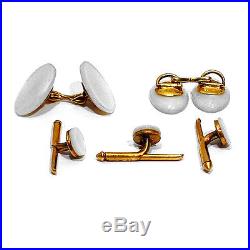 Solid 14k Yellow Gold Mother-of-pearl Cufflinks & Shirt Studs Set