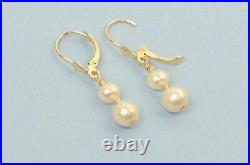 Solid 14k Yellow Gold Natural Genuine White Pearls Set