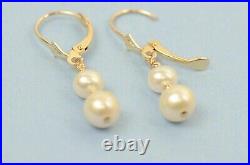 Solid 14k Yellow Gold Natural Genuine White Pearls Set