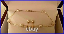 Solid 14k Yellow Gold Natural White Pearls Bracelet/14K Earrings Set by IPS Solid 14k Yellow Gold Natural White Pearls Bracelet/14K Earrings Set by IPS