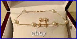 Solid 14k Yellow Gold Natural White Pearls Bracelet/14K Earrings Set by IPS Solid 14k Yellow Gold Natural White Pearls Bracelet/14K Earrings Set by IPS