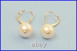 Solid 14k Yellow Gold Natural White Pearls Necklace, Bracelet, Earrings Set