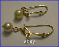 Solid 14k Yellow Gold Vintage Pearl Necklace w Pendant & Earrings Set 15 Ladies