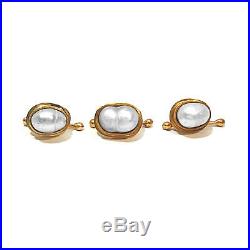 Solid 18k Yellow Gold Cultured Pearl Shirt Studs Set