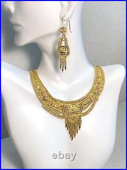 Solid 21K Yellow Gold Necklace with Dangle Drop Earrings & Ring Bridal Set