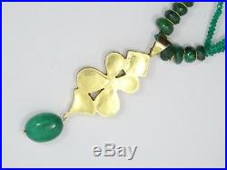 Solid 22k Gold Meenakari Faceted Emerald Bead Jade Drop Necklace Earrings Set