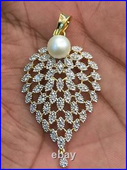 Solid 585 Stamped 14K Gold 5.98 TCW Natural Diamonds Pearl Pendant Earring Set