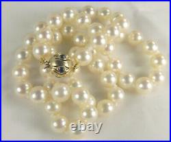 Solid 9ct gold Sapphire set clasp 6mm Matched Akoya cultured Pearl necklace