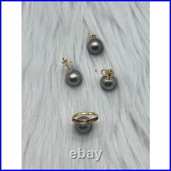 South Sea Pearl Cobalt Complete Set 12.7-12.8mm 14k yellow gold New