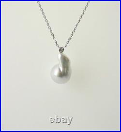 South Sea Pearl Necklace with Diamond Set In 14K White Gold 21x13 Baroque