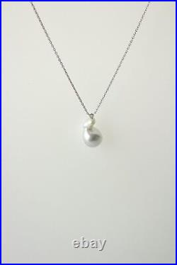 South Sea Pearl Necklace with Diamond Set In 14K White Gold 21x13 Baroque