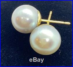 South Sea Silver Pearl Stud Earrings Set In 14k yellow Gold 9mm
