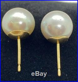 South Sea Silver Pearl Stud Earrings Set In 14k yellow Gold 9mm