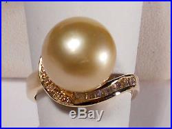 South Sea golden pearl set(Ring, Earrings&Pendant), diamonds, solid 14k yellow gold