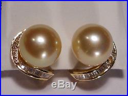 South Sea golden pearl set(Ring, Earrings&Pendant), diamonds, solid 14k yellow gold