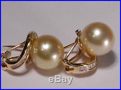 South Sea golden pearl set(Ring, Earrings&Pendant), diamonds, solid 14k yellow gold