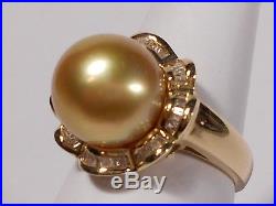 South Sea golden pearl set(ring, earrings, pendant), diamonds, solid 14k yellow gold