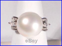 South Sea white pearl set(Ring & Earrings), diamonds, solid 14k white gold