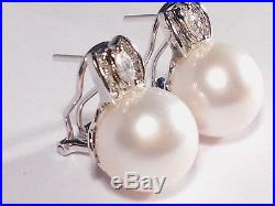 South Sea white pearl set(Ring & Earrings), diamonds, solid 14k white gold