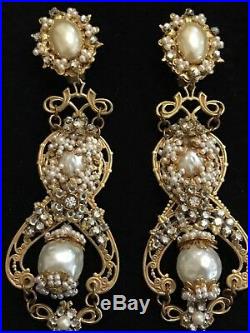 Stanley Hagler NYC Earrings & Brooch Gold Leaves Rhinestones Pearls