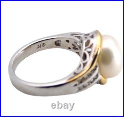 Sterling & 10K Gold Pearl Natural Diamond Size7 Ring & Earring Set 11Gr TW#1439