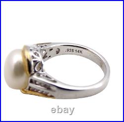 Sterling & 10K Gold Pearl Natural Diamond Size7 Ring & Earring Set 11Gr TW#1439