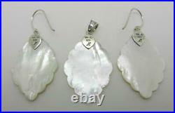 Sterling Silver 18k Gold Mother Of Pearl Pendant & Earrings Set Lb-c2350