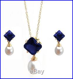 Sterling Silver. 925 Gold Plated Pearl Drop Shaped Cubic Zirconia Necklace Set