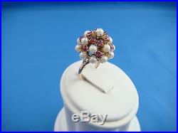 Striking Vintage Pearl And Rubies Unique High Set Cocktail Ring 5 Grams