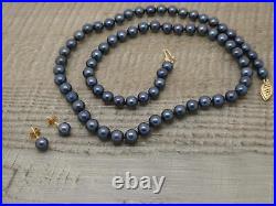 Stunning 14K 14ct Gold 5/6mm Black Akoya Pearl 17 Necklace & Stud Earring Set
