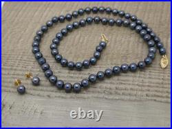 Stunning 14K 14ct Gold 5/6mm Black Akoya Pearl 17 Necklace & Stud Earring Set