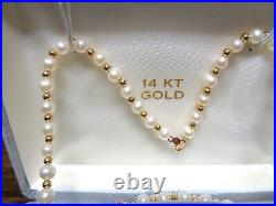Stunning 14k Gold Beads & Cultured Pearls Necklace & Bracelet Set Sweet