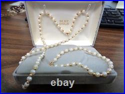 Stunning 14k Gold Beads & Cultured Pearls Necklace & Bracelet Set Sweet