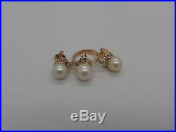 Stunning 14k Y South Sea Pearl & Diamond Set Of Earring & Ring Size 6.75 E13546