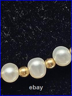 Stunning 14k Yellow Gold Authentic Pearl Necklace And Bracelet Set