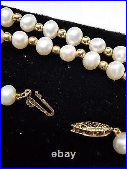 Stunning 14k Yellow Gold Authentic Pearl Necklace And Bracelet Set