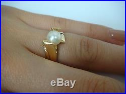 Stunning 14k Yellow Gold, Cathedral Setting, Natural Pearl Ladies Ring, Size 5