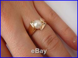 Stunning 14k Yellow Gold, Cathedral Setting, Natural Pearl Ladies Ring, Size 5