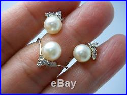 Stunning 14k Yg Set Of Pearl & Diamond Ring & Earring Size 5 G90698-3