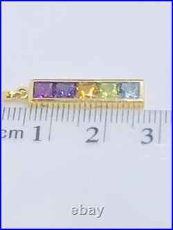 Stunning 18ct Gold Bar Pendant Set With Semiprecious Gems 25mm Drop