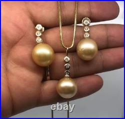 Stunning 9K Solid Gold Cultured South Sea Pearl & Diamond Set