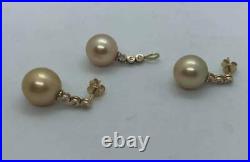 Stunning 9K Solid Gold Cultured South Sea Pearl & Diamond Set