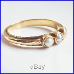 Stunning Antique Georgian 18ct Gold Pearl set Trilogy Ring c1825 UK Size'O