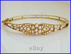 Stunning Antique Victorian 15ct Gold Pearl set Floral Motif Bangle c1895 in Case